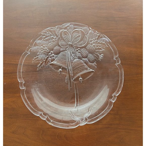 Mikasa Crystal “Christmas Holiday Bells, Holly, Pine Cones 15” Platter - Picture 1 of 3